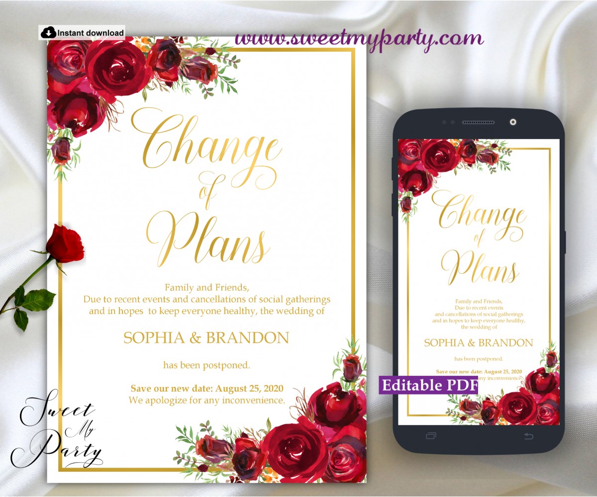 Red Roses Change of Plans Announcement template,(16)